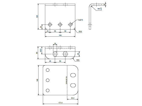 Konsoll nedre Scania 125x60x146x8mm,  - CC:50mm galvanisert