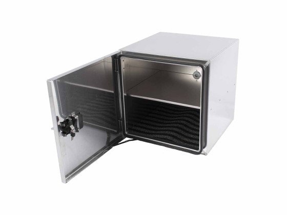 BevoBox mix-venstrehengslet 500x500x500, - m/ hylle og plastinnlegg i bunn.