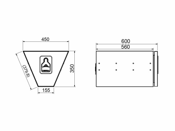 BevoBox rustfri trekant 450/155x350x600 - Utrekkbar skuff.