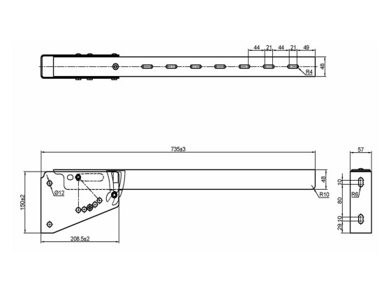 Braket for sidehinder 735x58x150mm - D8536