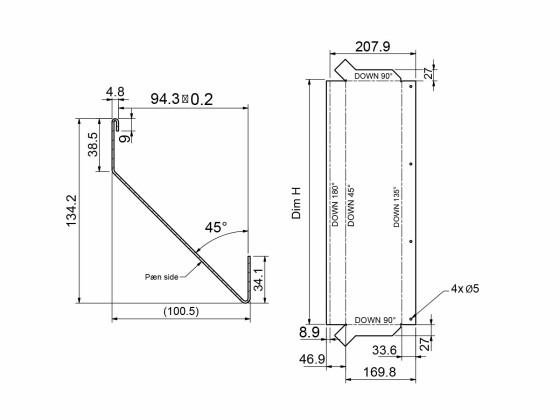Front stykke f/deksel 591030/31/32 - H: 600mm