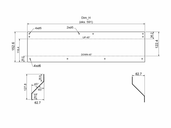 Front stykke f/deksel 591034/35/36 - H: 700mm