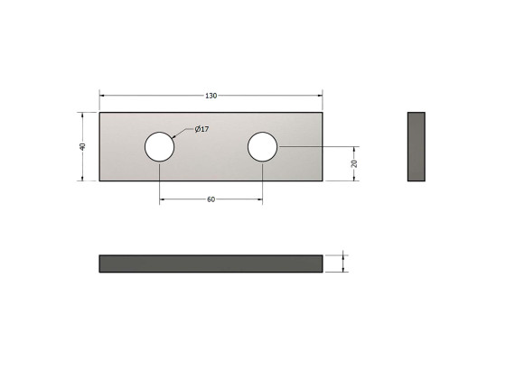 Festeskinne til underkj.h HTR 365. 130X40X10mm. Hull Ø16 - 295-FST.BR470