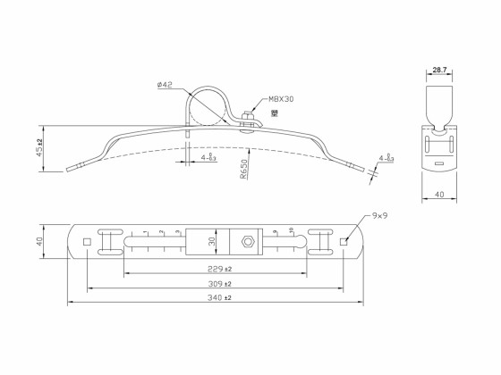 Skjermfeste 405 mm Ø42 mm. Galvanisert  - JVR42C