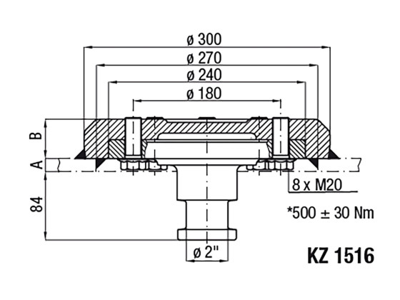 Kingpin 2" for 16 mm plate-komplettt - KZ1516