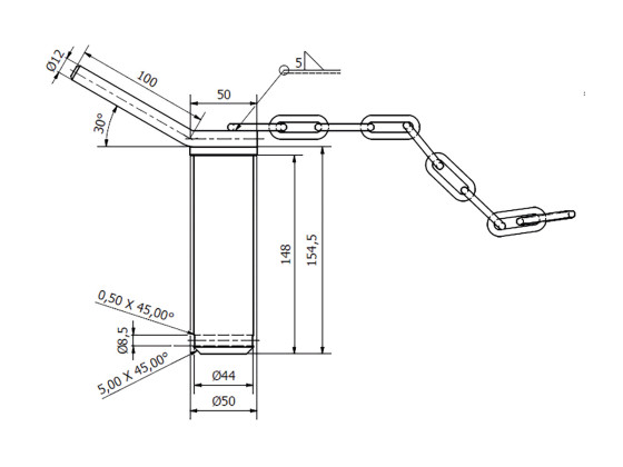 Bolt 45 mm for kranlås Komplett