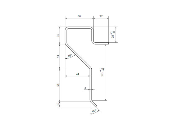 Kantprofil 3 mm/28 mm 7 m rå - 61221