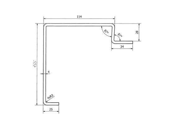 Kantprofil 4mm/28mm, 7mtr - 4 mm/28 mm. 7 m. Rå.  - H=155 mm - .
