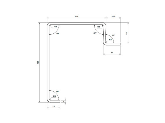 Kantprofil 4mm/40mm H155 7m rå