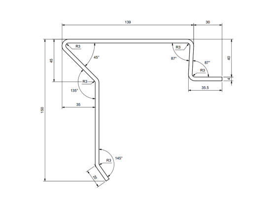 Kantprofil m/nese 4mm/40mm H150 7m rå - xxxx