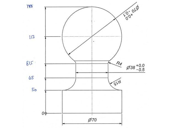 Tippkule for 3-veis, 70mm i materialet 1N0317B