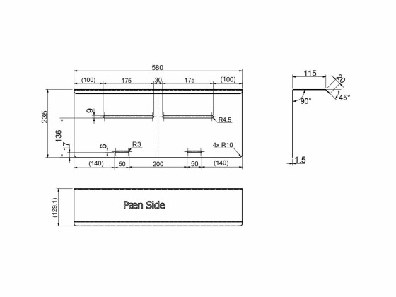 Brakett for baklamper rustfri  580x235mm