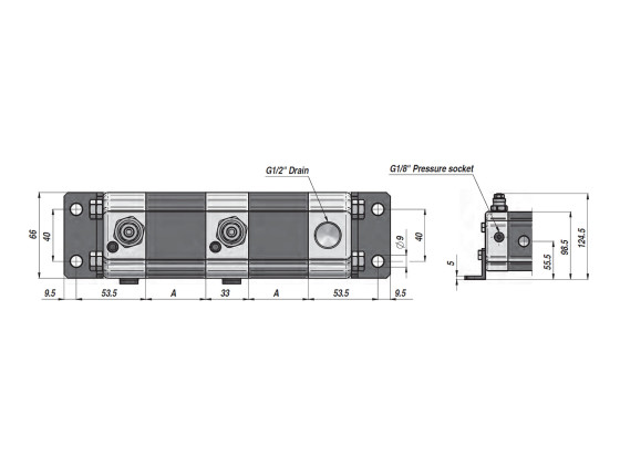 Flow Divider RV1V2,2cc x2  med sikkerhetsventil på alle elm.  D9R1V02202
