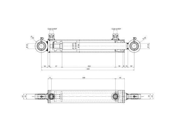 Dobbeltvirkende sylilnder H9 60/50x32x250mm 25x25mm - XE650500340HM12