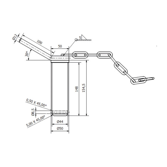 Bolt 45 mm for kranlås Komplett