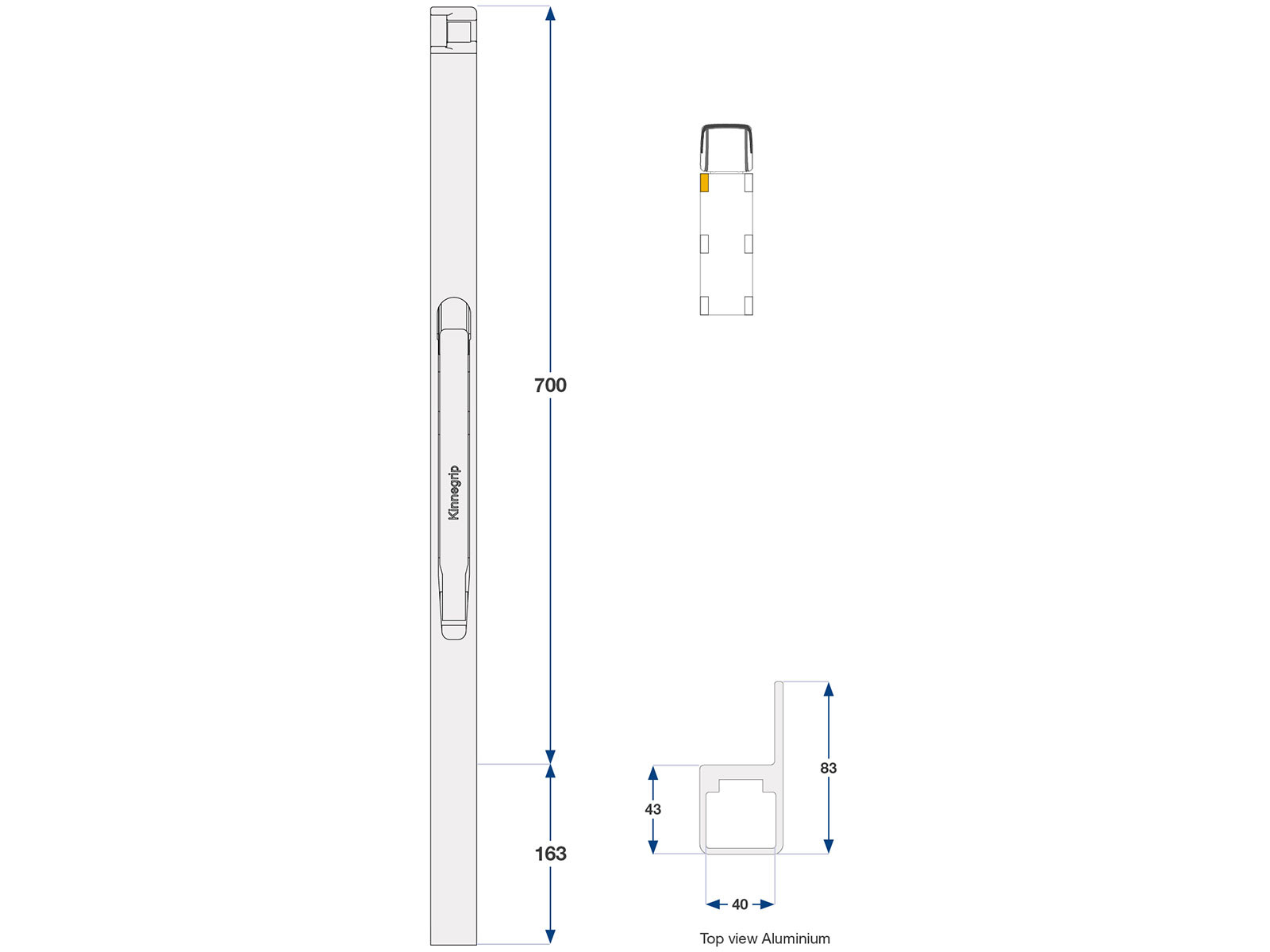 Forstolpe alu 700mm K30 venstre