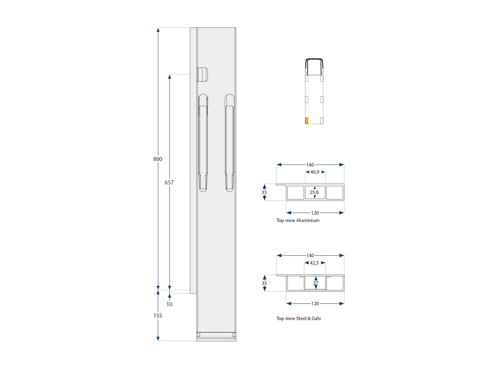 Bakstolpe alu venst.be 800 mm K20  - 208742