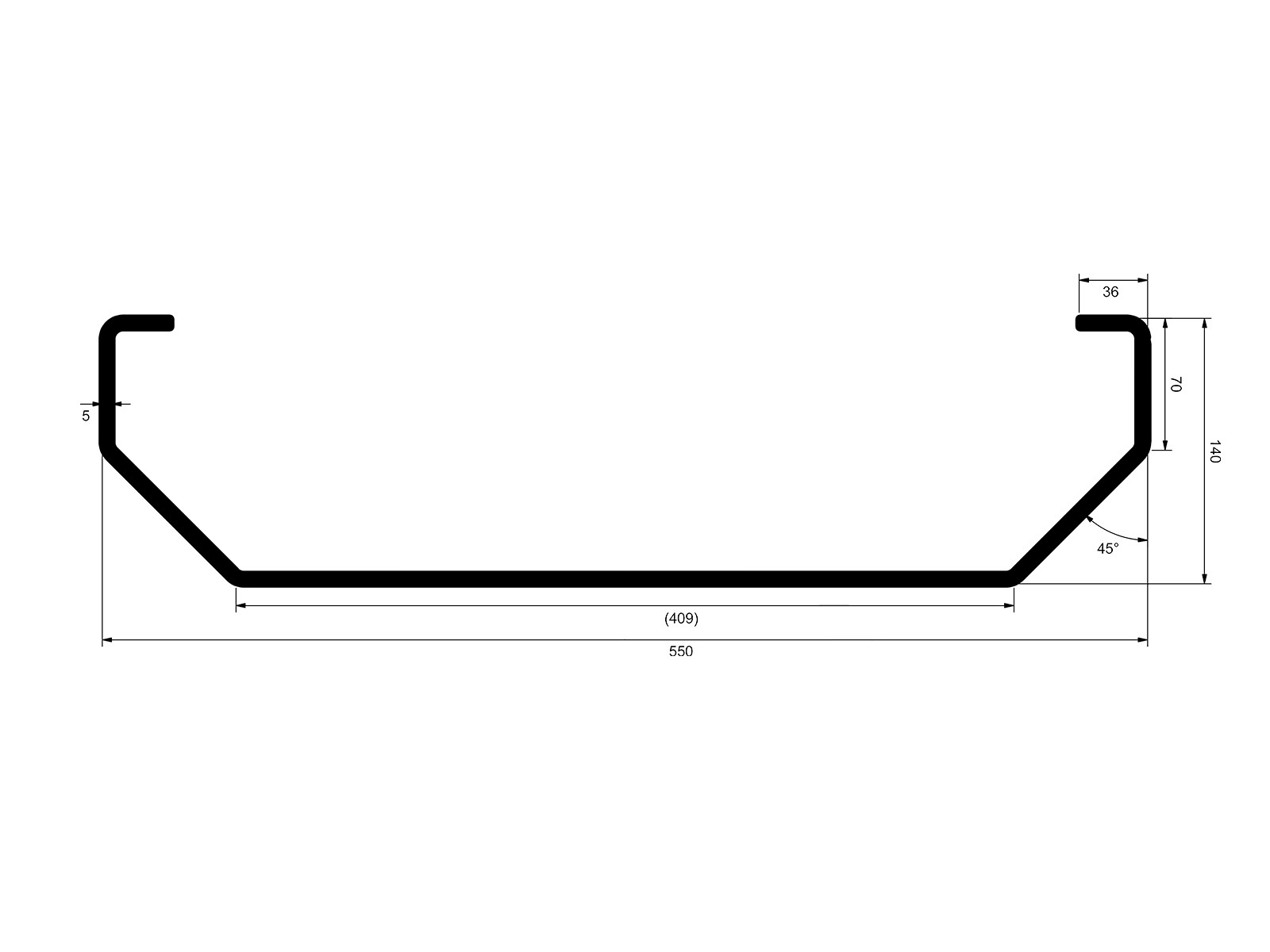 Netkasse  2500x550mm Anod. m/kantprofil - .