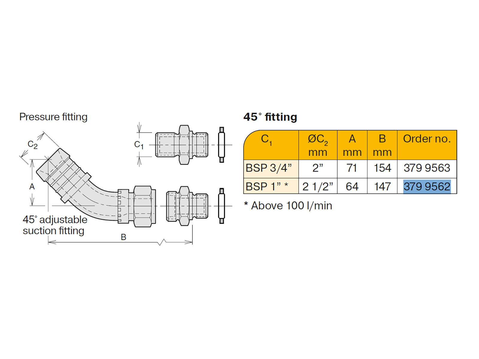 Sugnippel 45 grad 2½" VP1- 045, 075 BSP 1¼"