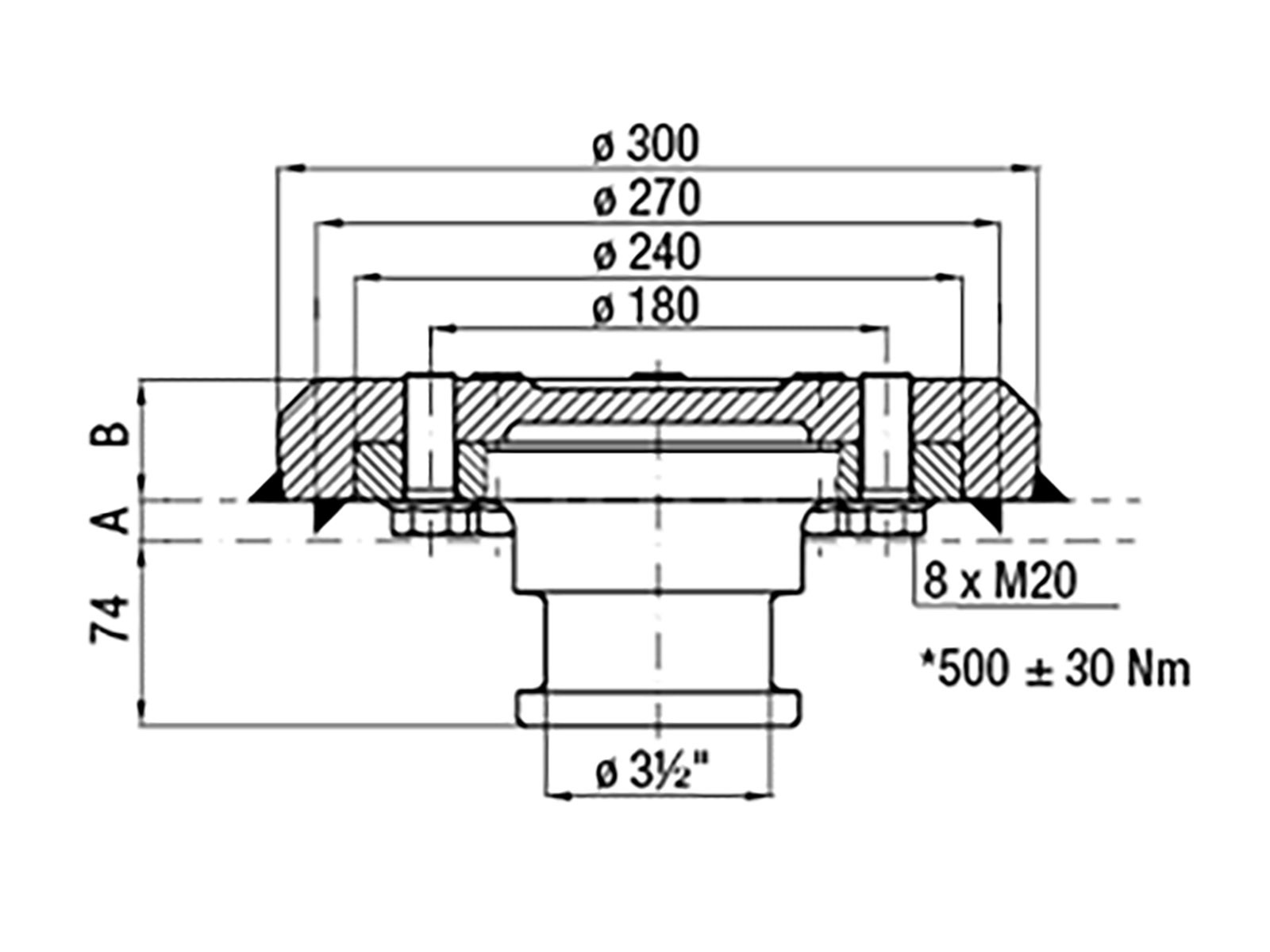Kingpin 3 ½" for 16 mm. plate-komplett - KZ1016