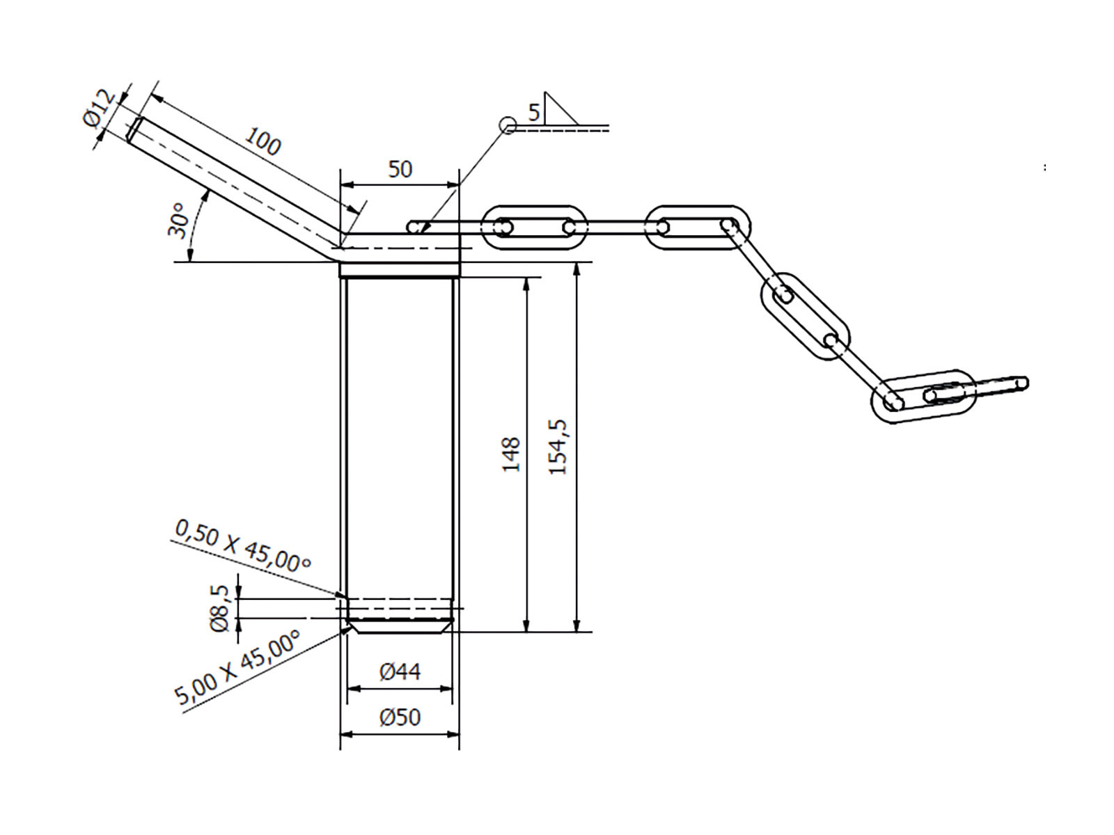 Bolt 45 mm for kranlås - 8125