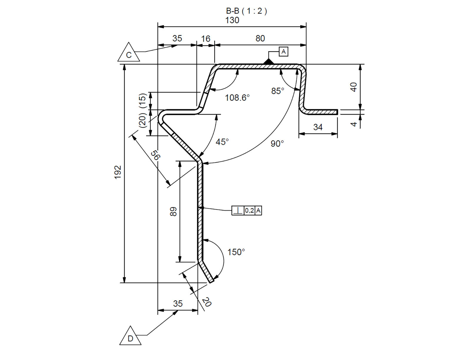 Kantprofil m/nese 2996mm lengde, 40mm m/surringshull - 1009-20170010