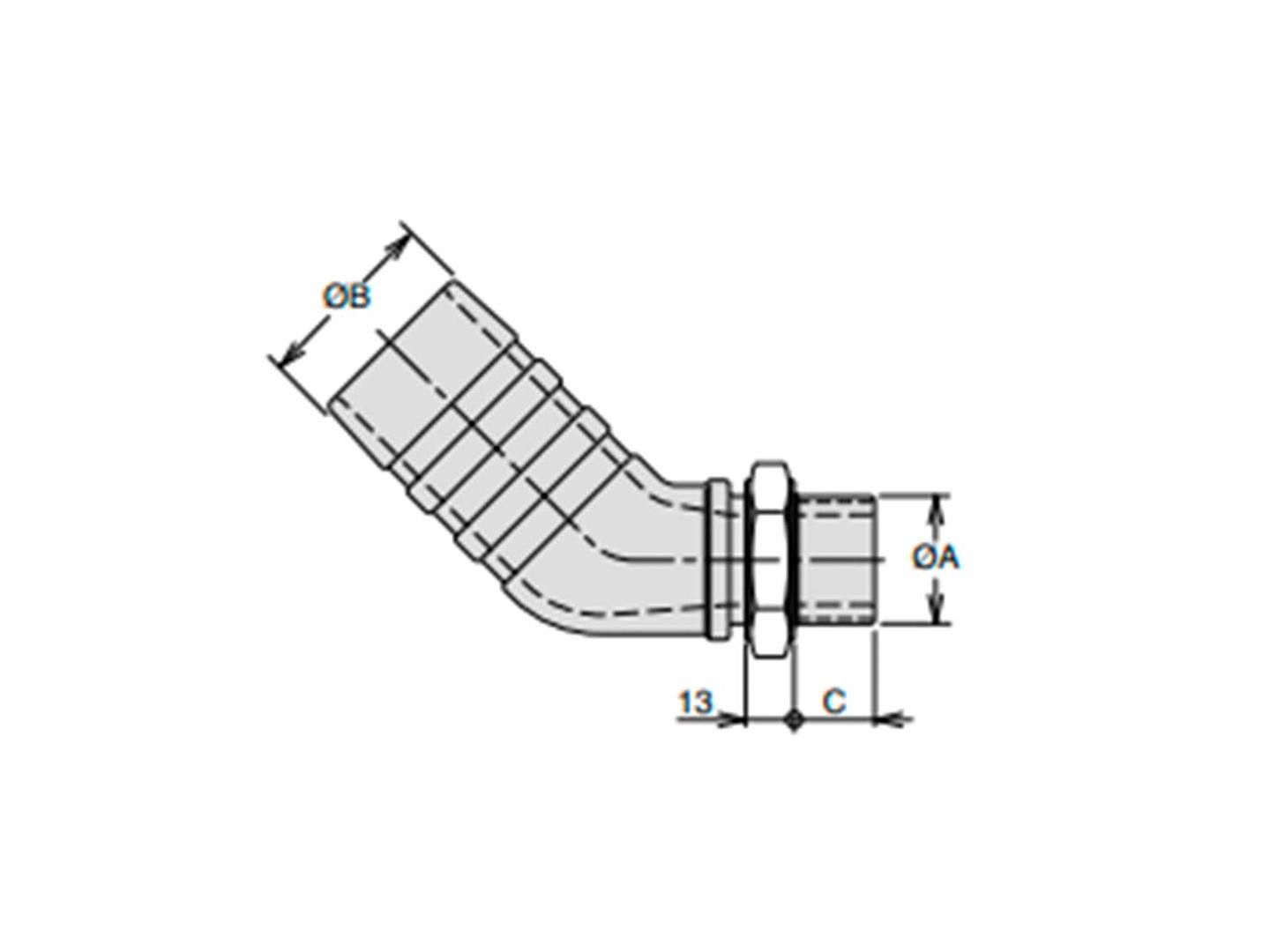 Sugestuss 45 grad 2½" til VP1- 045, 075 BSP 1¼" - 00509021916
