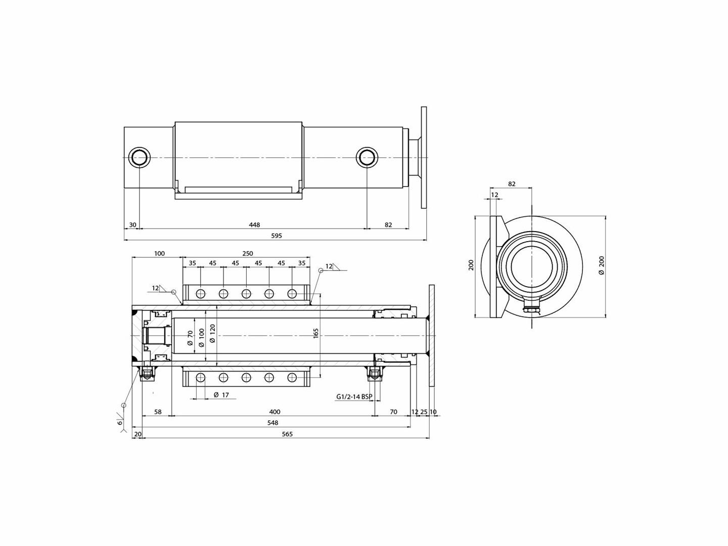 Contarini hydraulisk støtteben sylinder 120/100x70x400 mm m/fast fot - XE650500470HM06