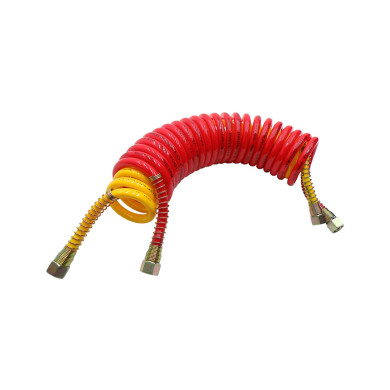 Luftslange armert PU gul / rød  dobbel  - Strekk l/ 5,5 m. arbeidslengde 4,5  m.   - 24 viklinger kort  ende