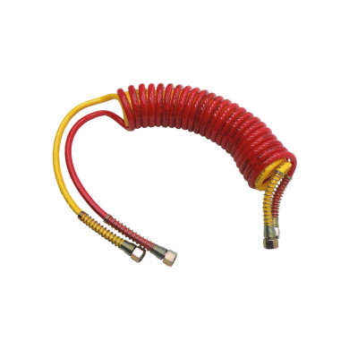 Luftslange armert PU  gul / rød  dobbel  - Strekk 5,5 m. arbeidsl 4,5  m.24 vkl lang ende - 24 viklinger lang ende