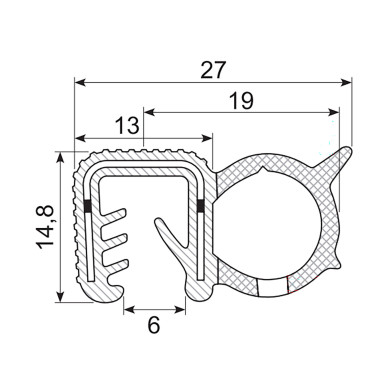 Klemmeprofil m/epdm profil, 5-6 mm