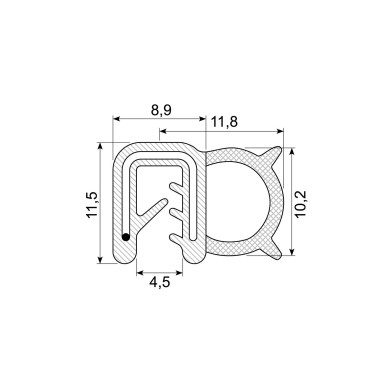 Klemprofil m/epdm profil på siden 1,5mm - 33.395x