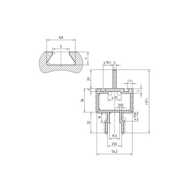 Midterprofil kjøleskapkas.anodiseret - A5424