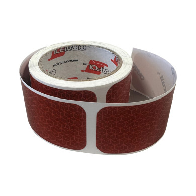 Refleksbånd rød 10m med ca. 62 stickers - ECE104 - til tankbiler og lign. - lengde pr. sticker er 16cm