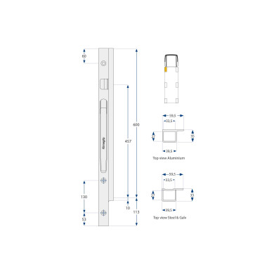 Forstolpe alu 600mm K20 venstre boltmont. - 206302-B