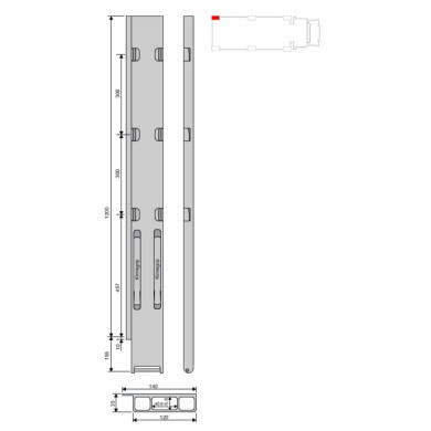 Bagstolpe, venstre, b.d.K20 1200 mm - Alustolpe anod.