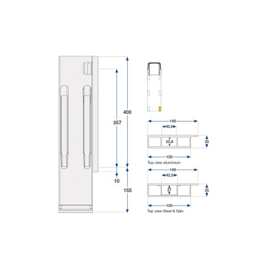Bagstolpe K20 400mm microgalv BE højre