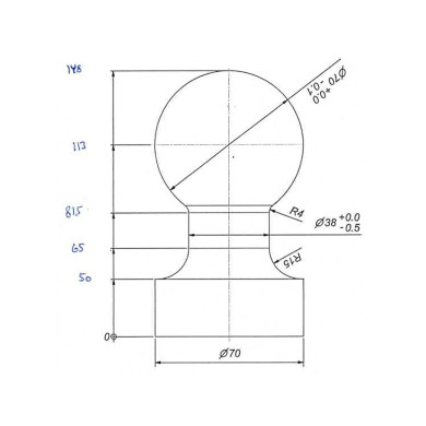 Tippkule for 3-veis, 70mm i materialet 1N0317B