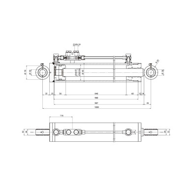 Dobbeltv. Cylinder H8 95/80x40x850 P350 med Pilotstyret kontraventil