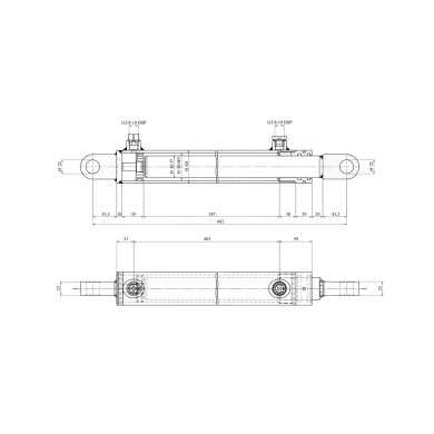 Dobbeltvirkende Sylinder Plunger 60/50x40x387mm Ø25mm