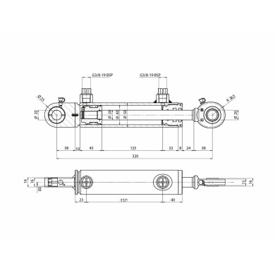 Dobbeltvirkende sylinder DE 50/40x20x12mm CC 320mm Ø 25mm - XE650500450HM11