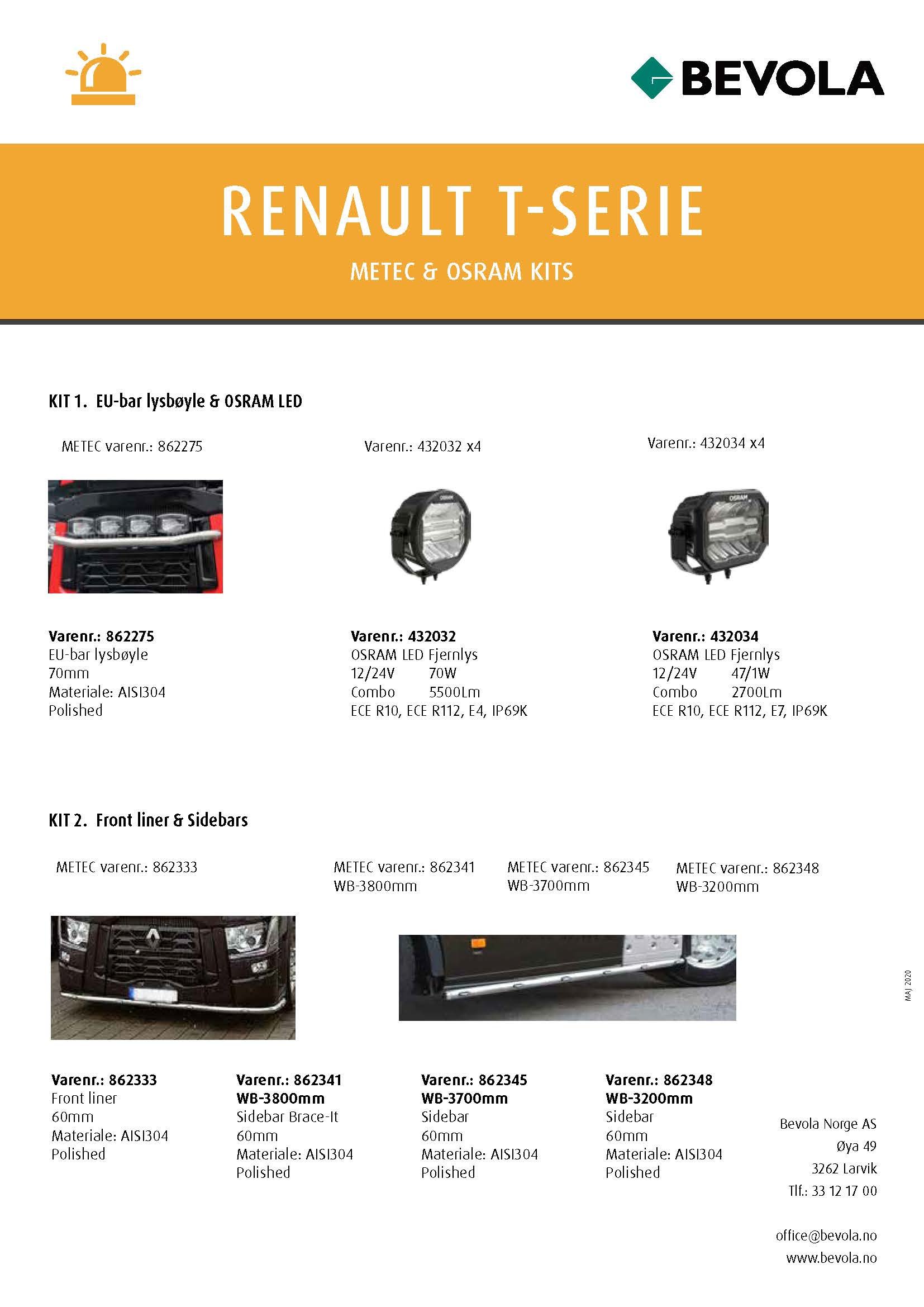 METEC + OSRAM KITS RENAULT T-SERIE